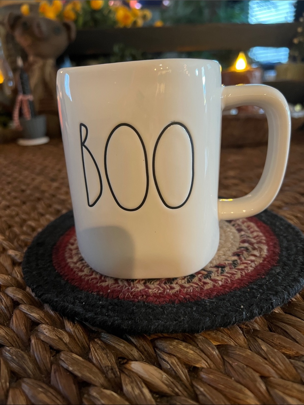 Rae Dunn White Ceramic Mug with Black BOO Lettering